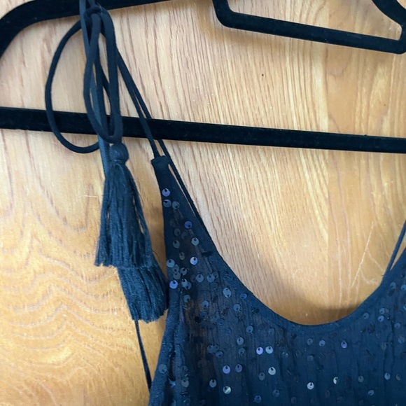 Free People Intimately Black sequin tie shoulder Mini Dress M - Picture 3 of 8
